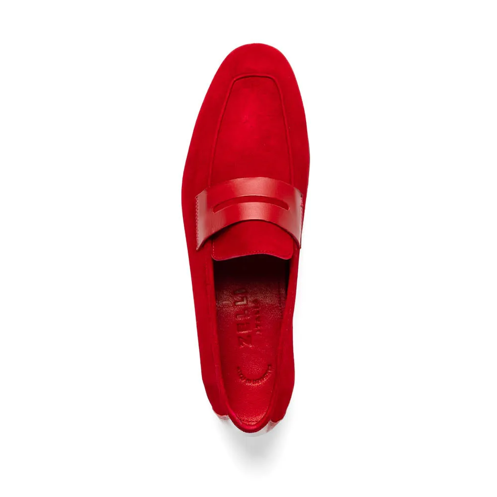 16-672-RED Tippa Suede & Calfskin Penny Loafers Red