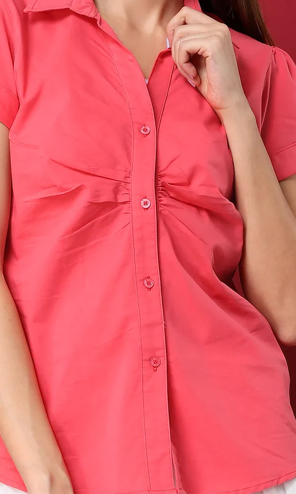 27141 Buttoned Short Sleeves Coral Basic Shirt