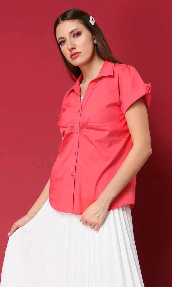 27141 Buttoned Short Sleeves Coral Basic Shirt