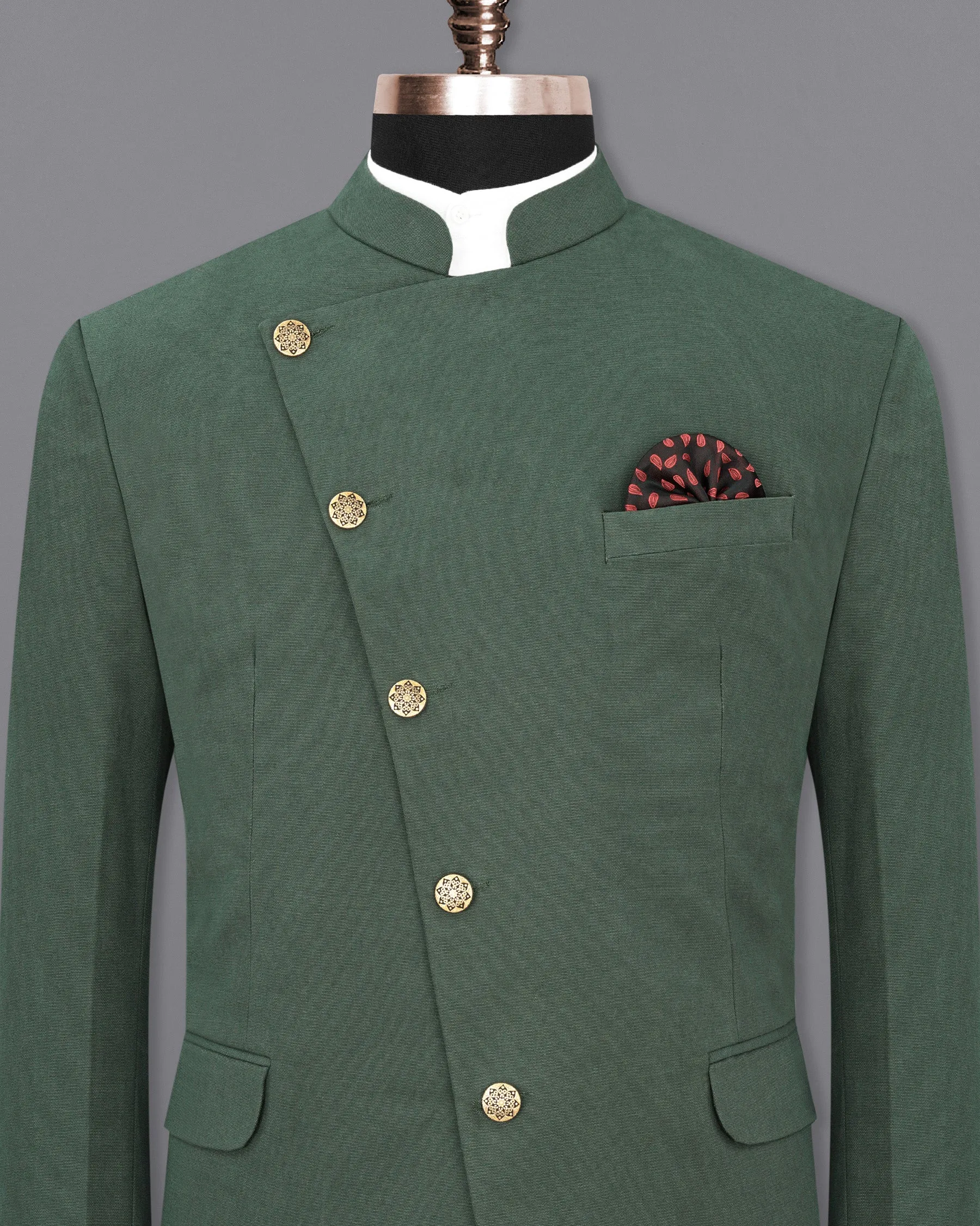 Premium Cotton Green Asparagus Bandhgala Blazer with Cross Placket