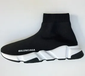 Optimized Title: Balenciaga Speed Sneakers in Black Knit with White Sole – Stylish Mens Trainers