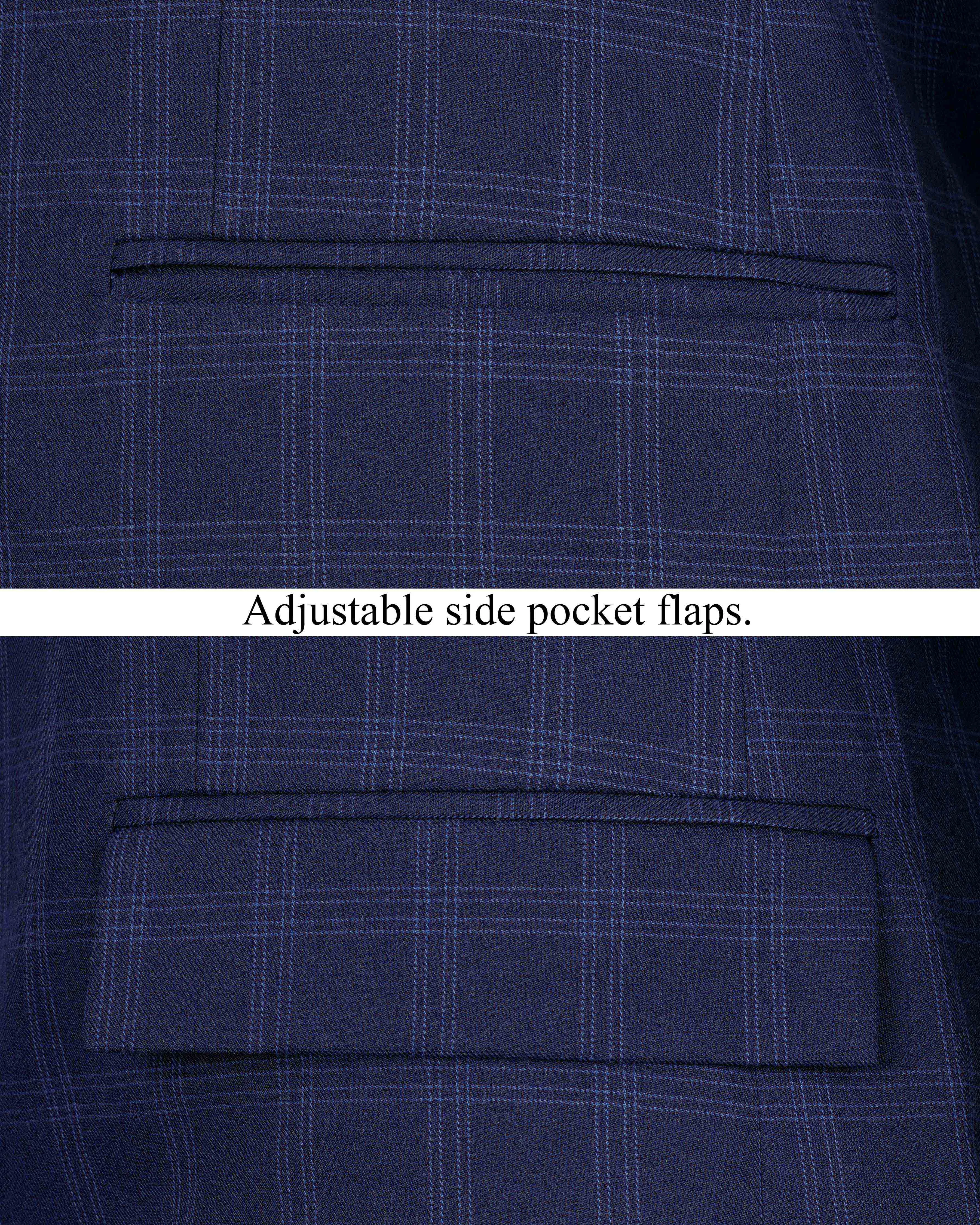 Baltic Sea Blue Windowpane Cross Placket Bandhgala Blazer