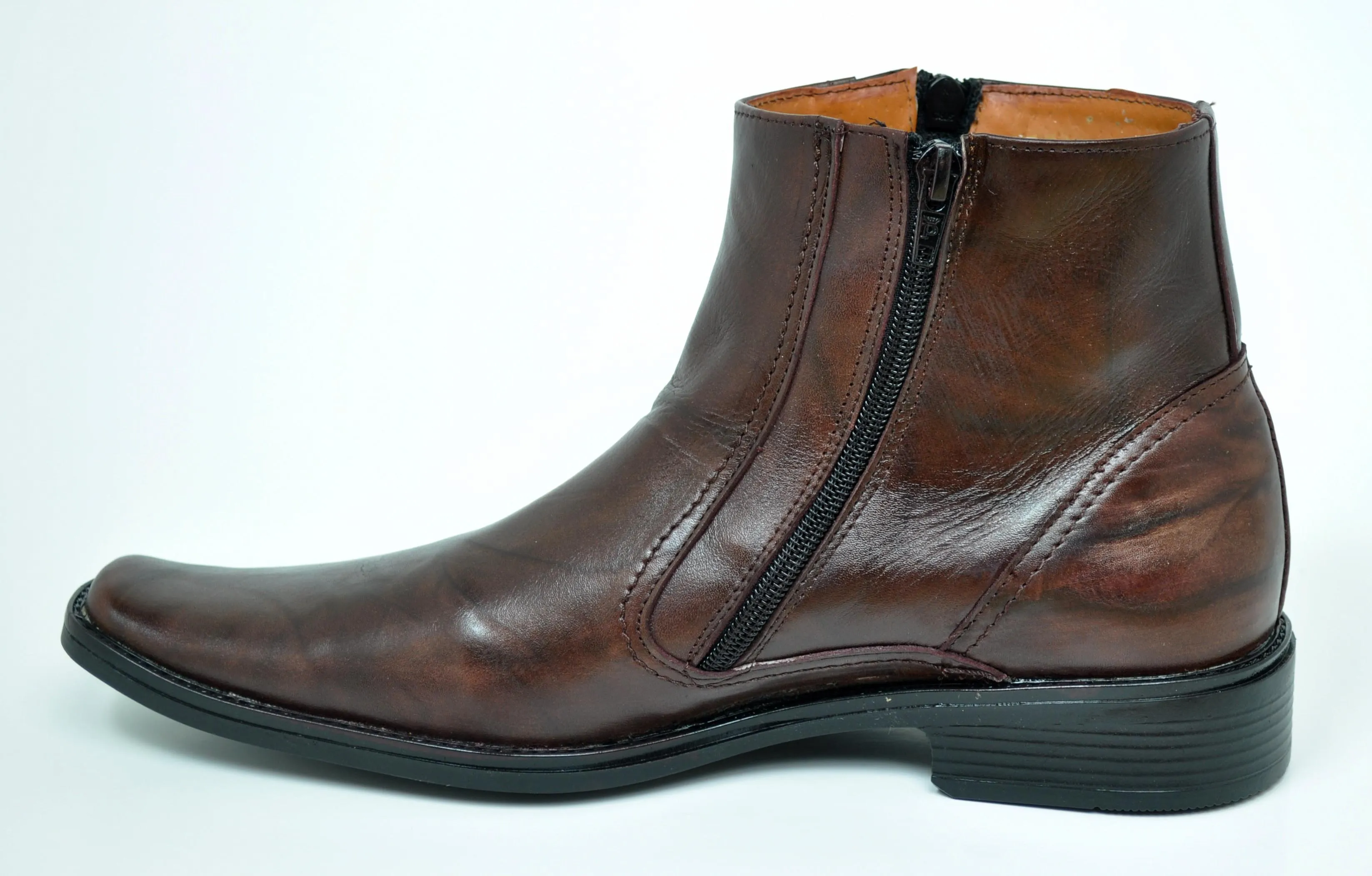 Mens Brown Leather Dress Boots with Dual Zippers by Baronett Noah