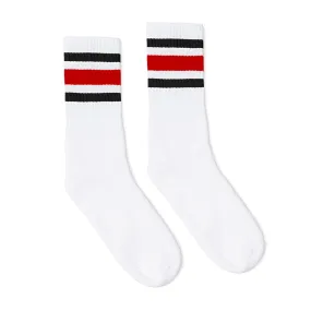 Black and Red Striped Socks | White