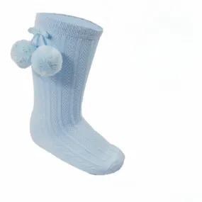 Blue Knee High Pom Pom Socks