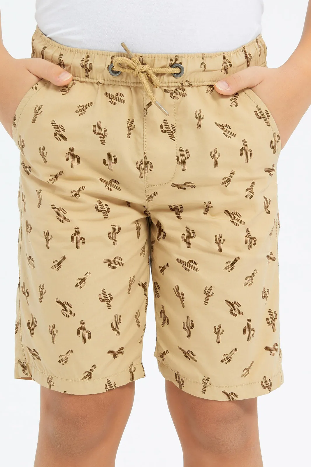 Boys Beige Printed Pull-on Shorts