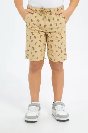 Boys Beige Printed Pull-on Shorts