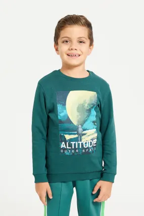 Boys Teal Printed Sweatshirt