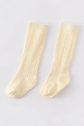 Cream knit knee high sock