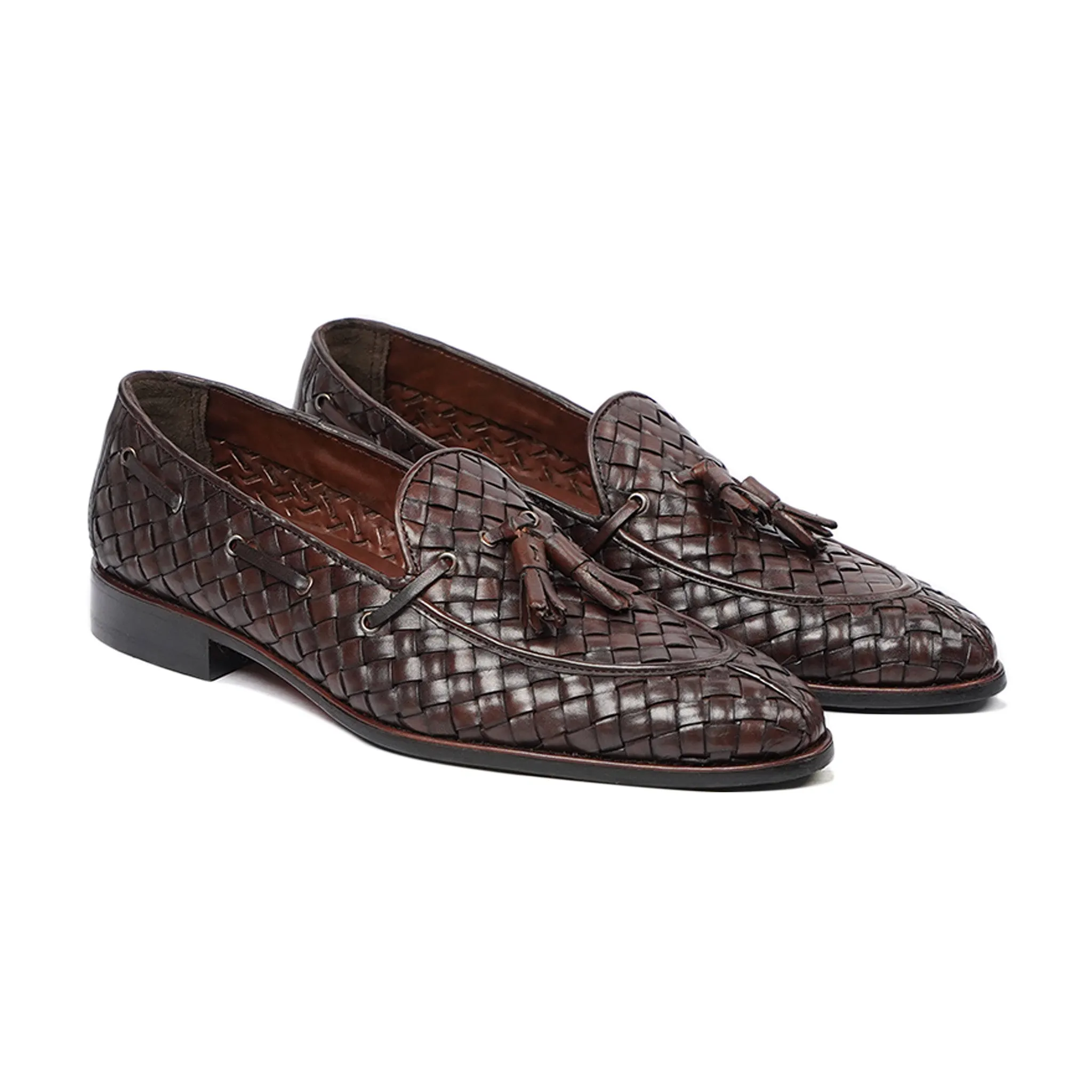 Faenza - Men's Dark Brown Hand Woven Calf Leather Loafer