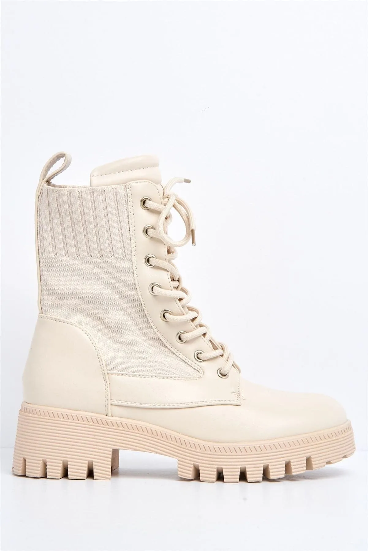 Frankii Lace-up Ankle Boot in Beige