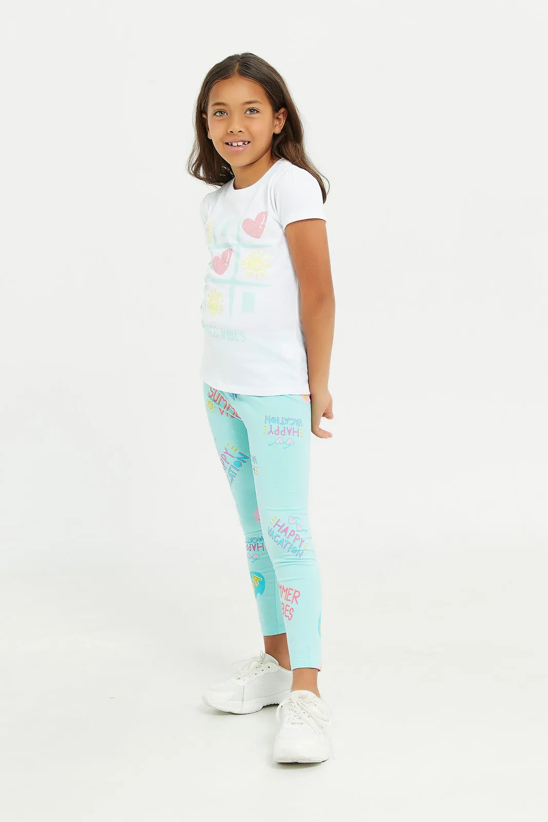 Girls Mint Printed Legging