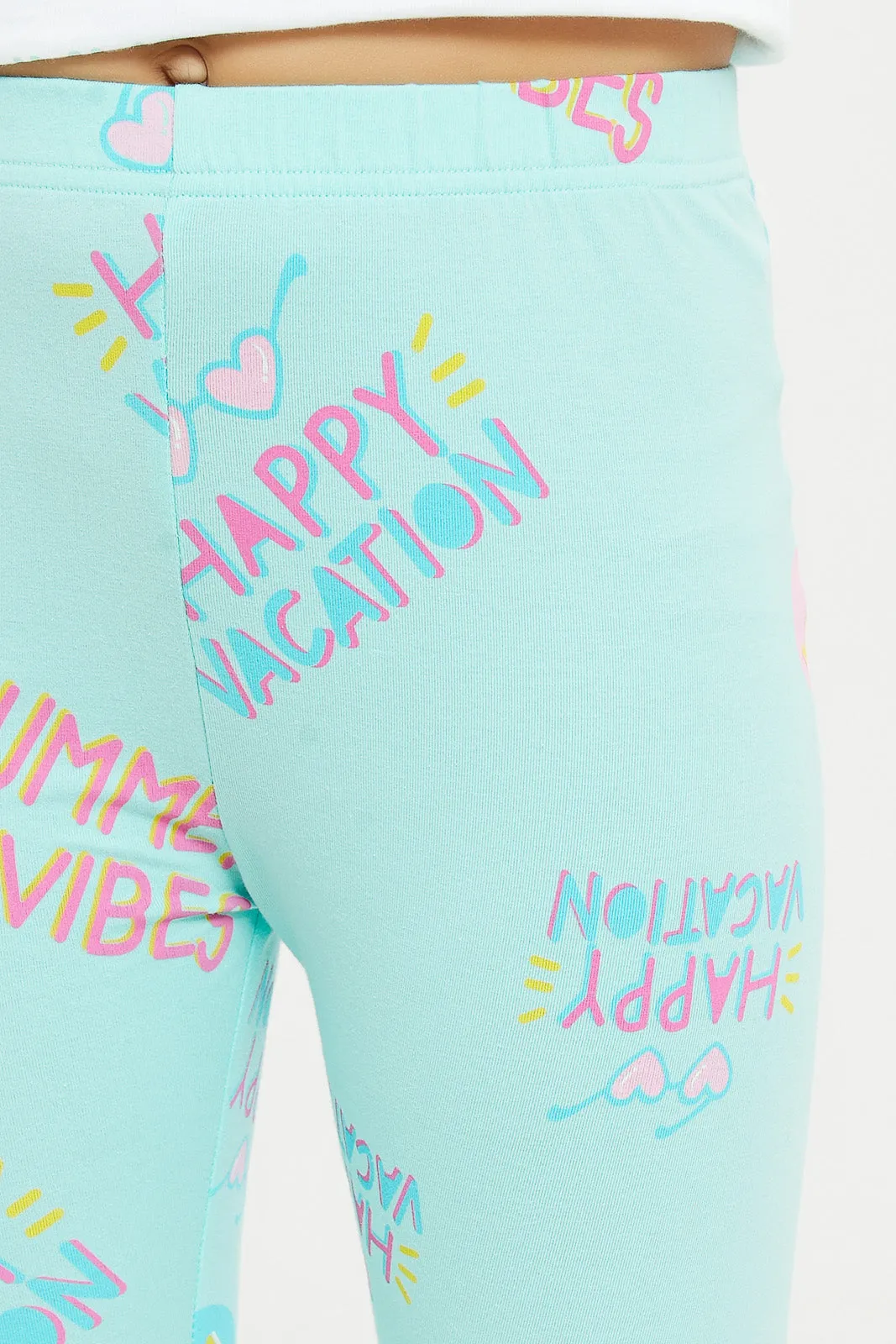 Girls Mint Printed Legging