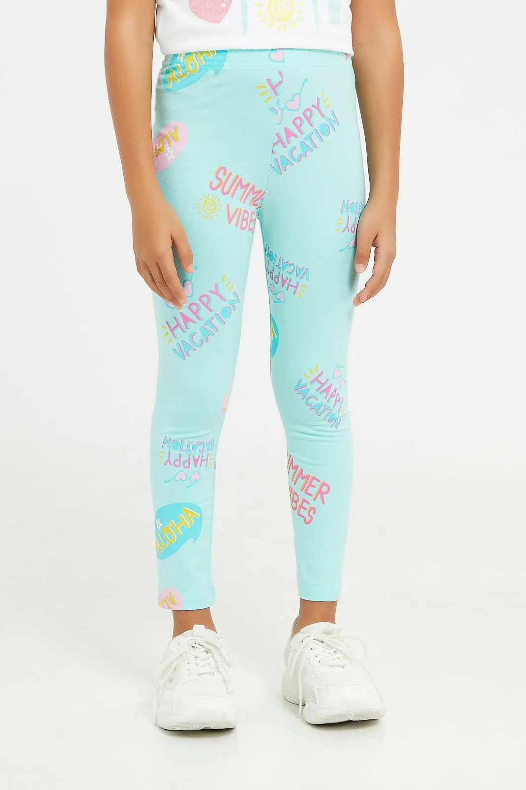 Girls Mint Printed Legging