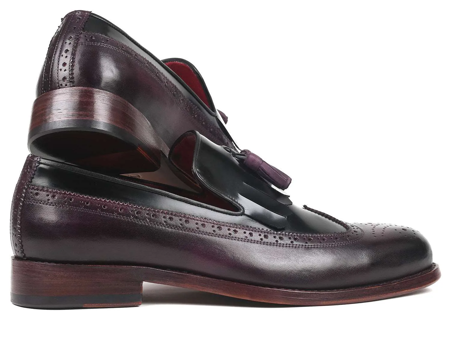 Paul Parkman Wingtip Tassel Loafers Black/Purple