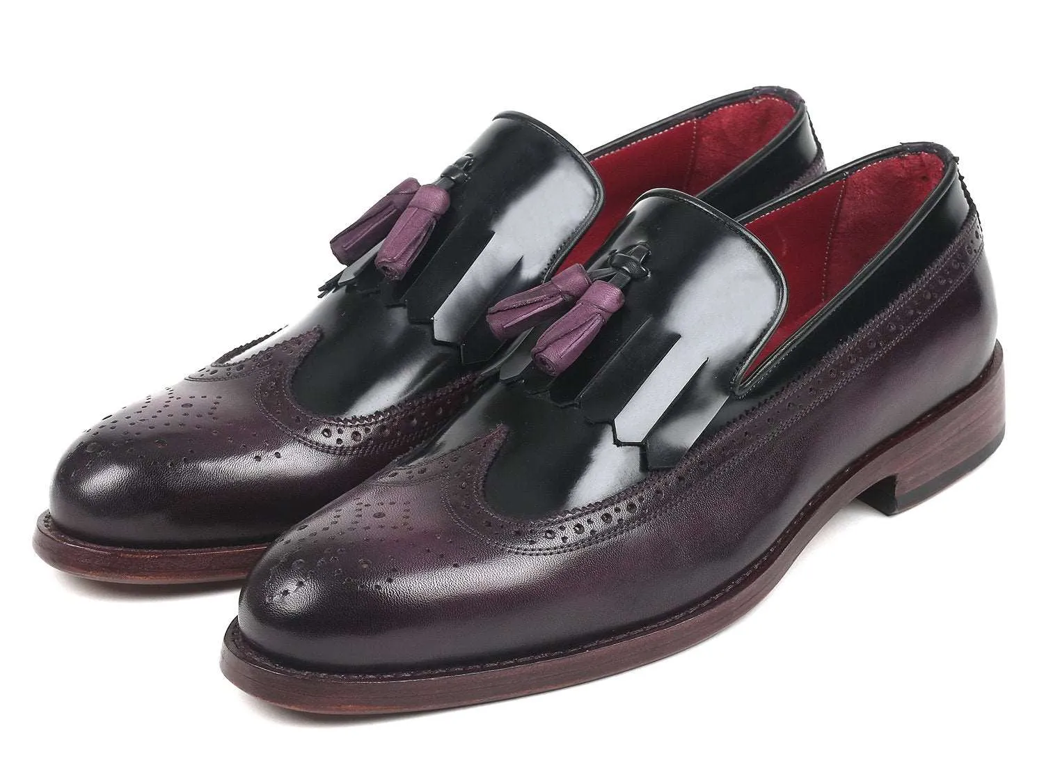 Paul Parkman Wingtip Tassel Loafers Black/Purple