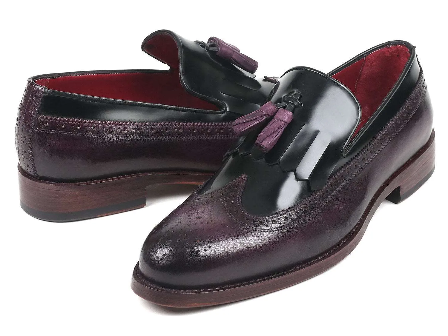 Paul Parkman Wingtip Tassel Loafers Black/Purple