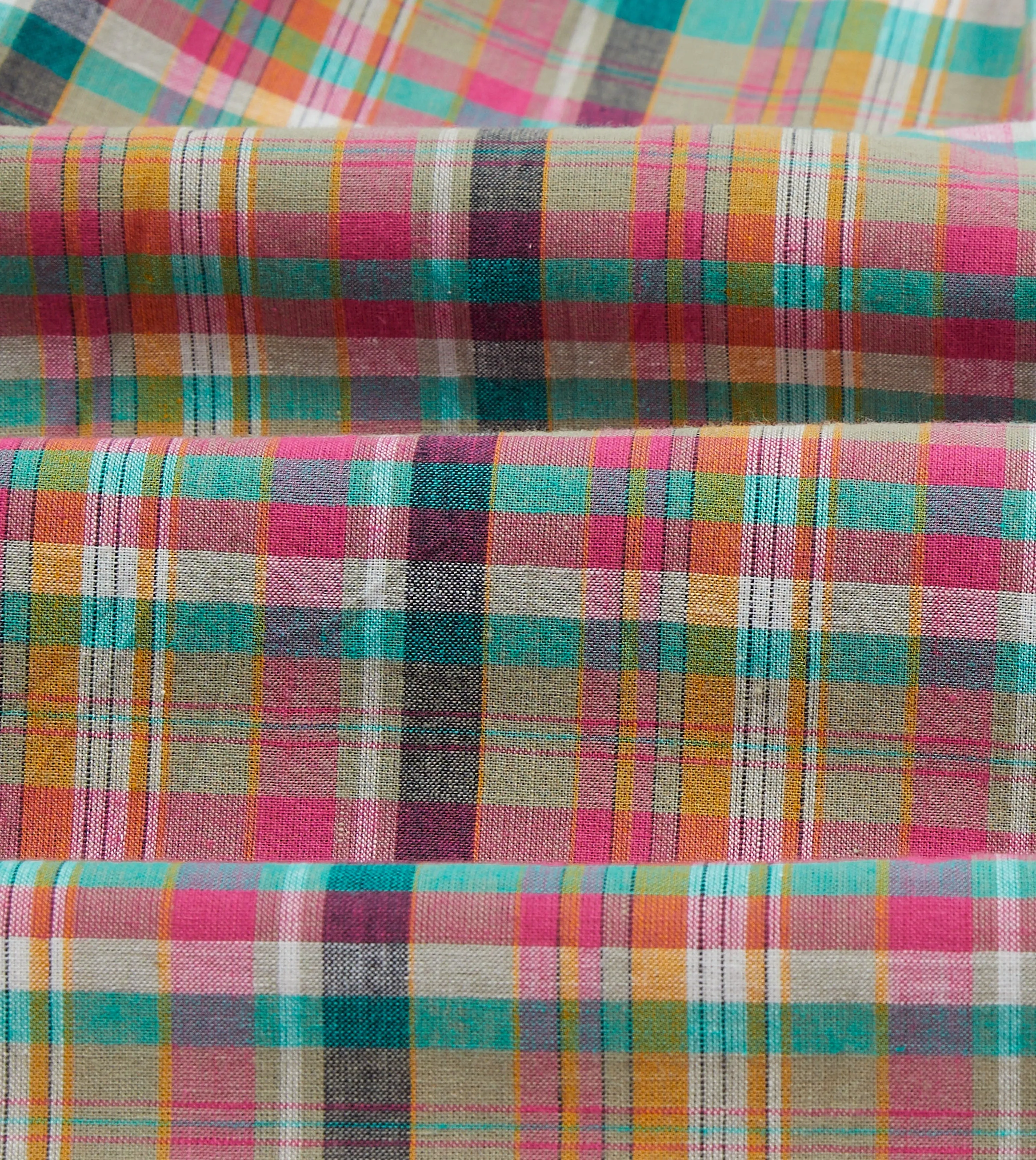 Pink and Green Madras Check Cotton Button-Down Shirt