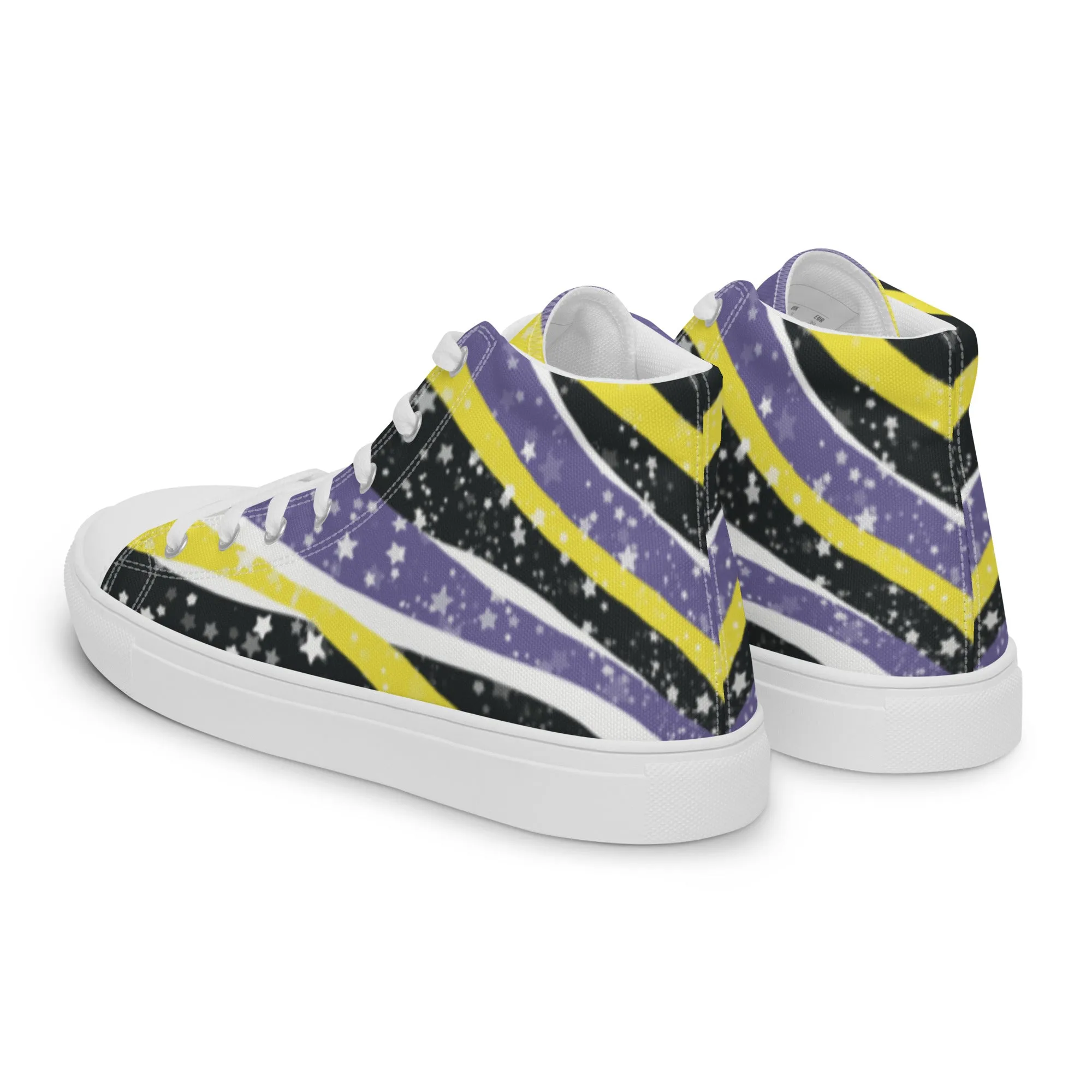 Starry Non-Binary High Top Canvas Shoes (Fem Sizing)