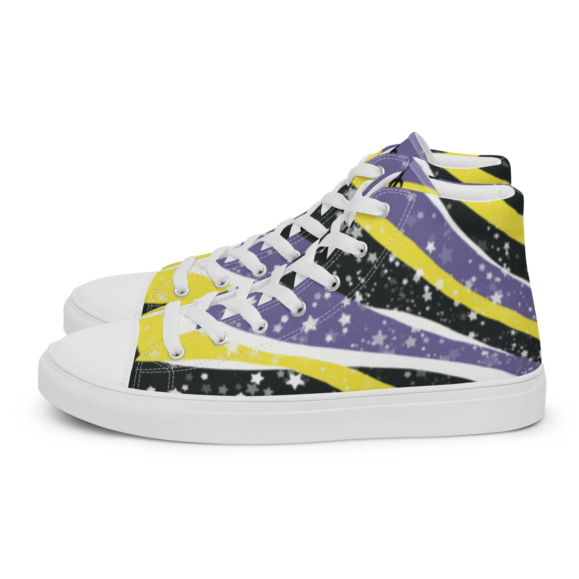 Starry Non-Binary High Top Canvas Shoes (Fem Sizing)