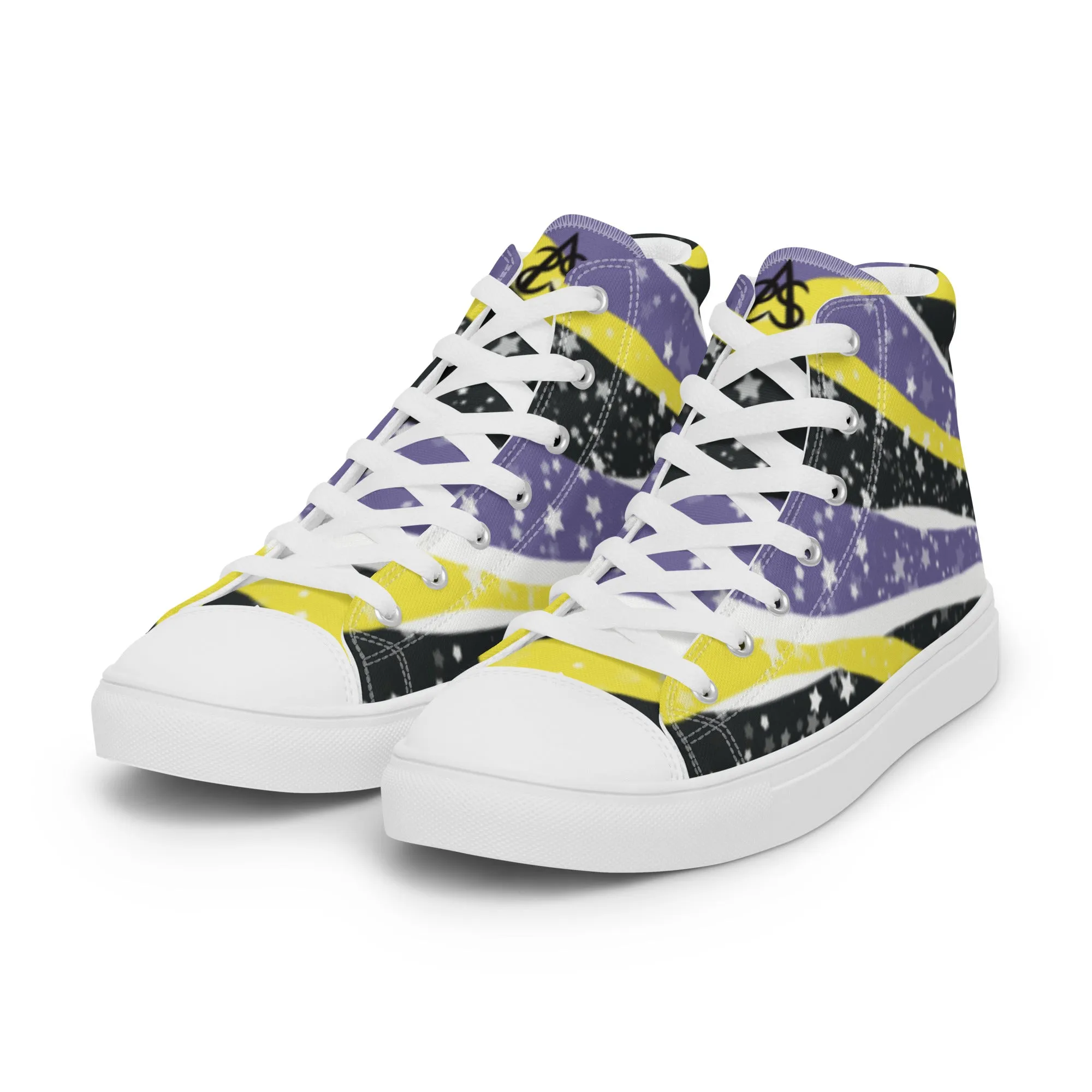 Starry Non-Binary High Top Canvas Shoes (Fem Sizing)