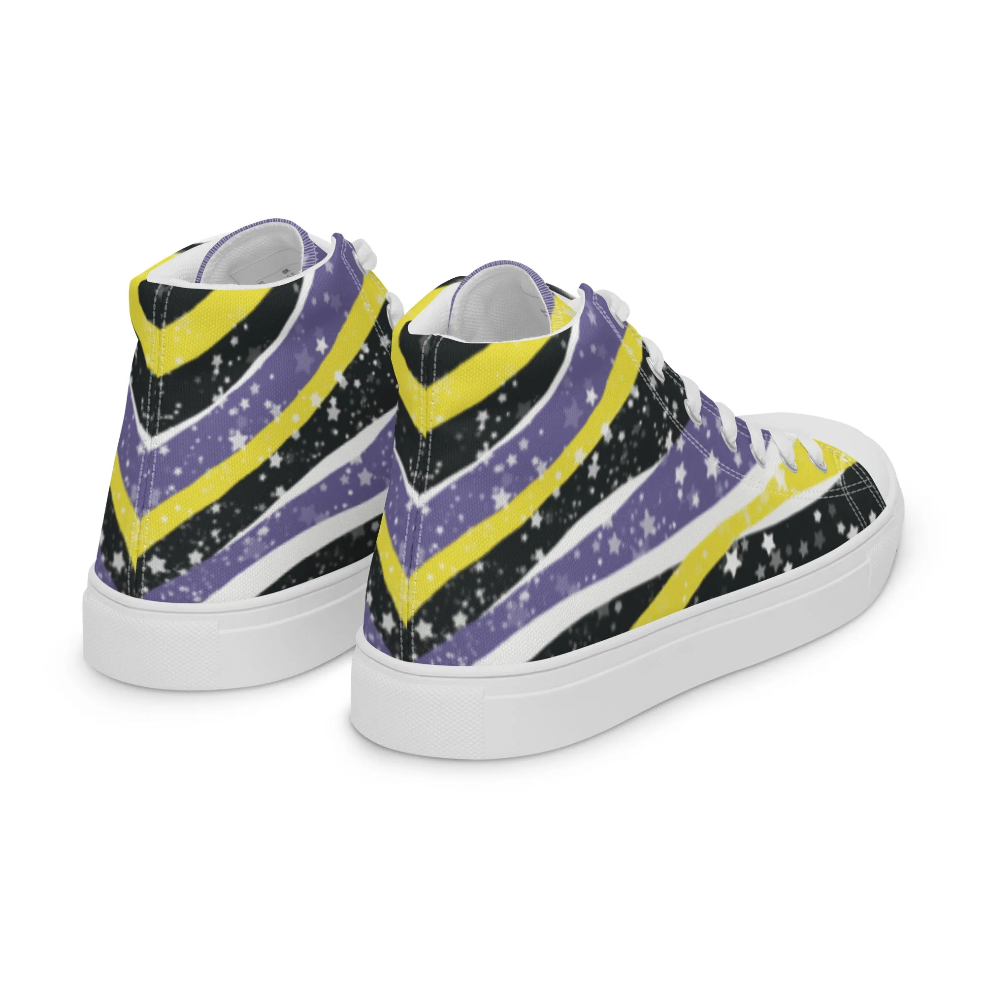 Starry Non-Binary High Top Canvas Shoes (Fem Sizing)